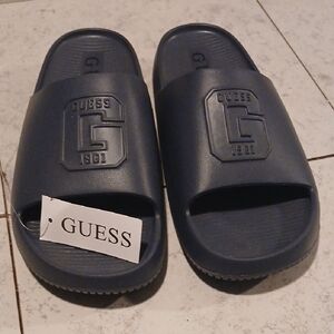Guess Dark Blue Embossed Slide Sandals